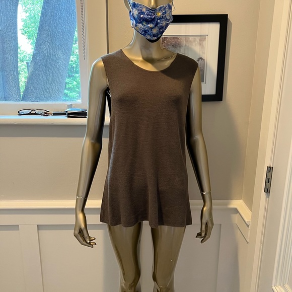NWOT EILEEN FISHER STONEY MOSS GREY SILK KNIT CAMI TANK TUNIC TOP L - Picture 2 of 9